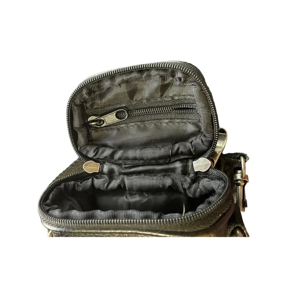 ICON Camera Case Black Faux Leather Shoulder Strap Belt Loop Lens Pocket